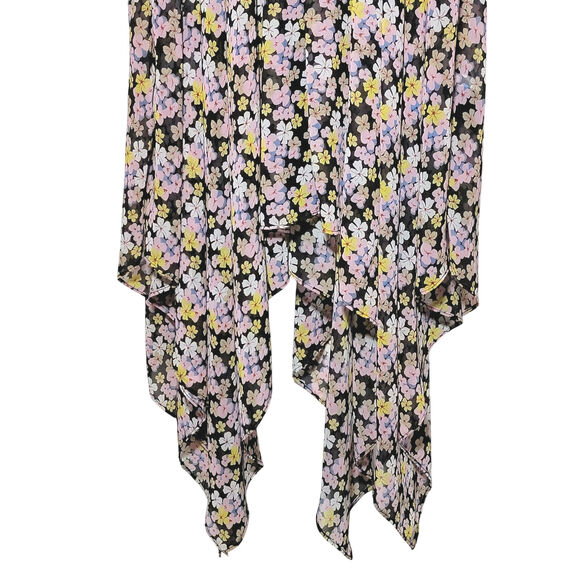 Tommy Hilfiger Sheer Bon Sorbonne Floral Hanky Hem Dress Midi Maxi Pink Black XS - Picture 7 of 16